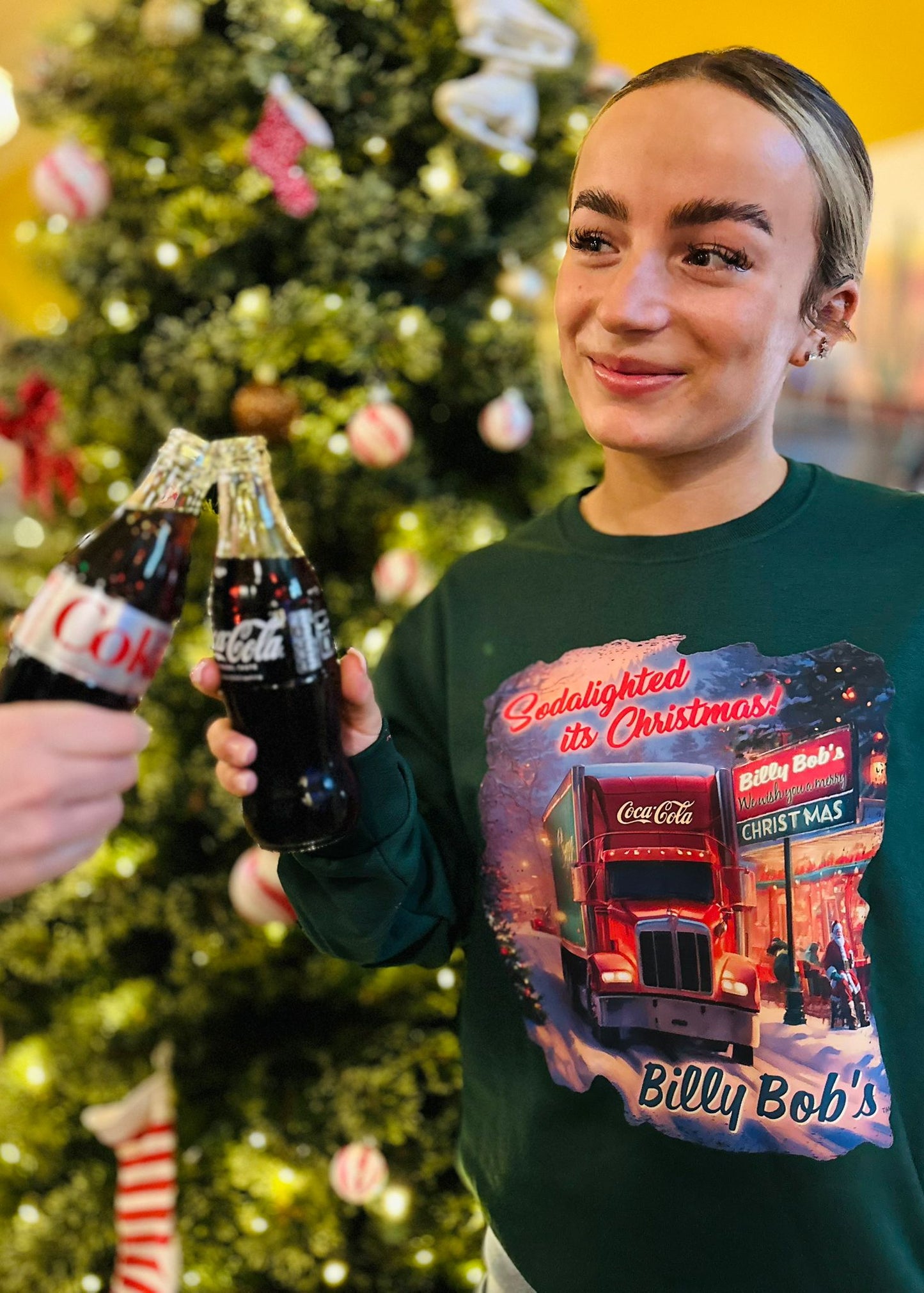 Festive Adults Green Sweater "Christmas Coca Cola Truck"