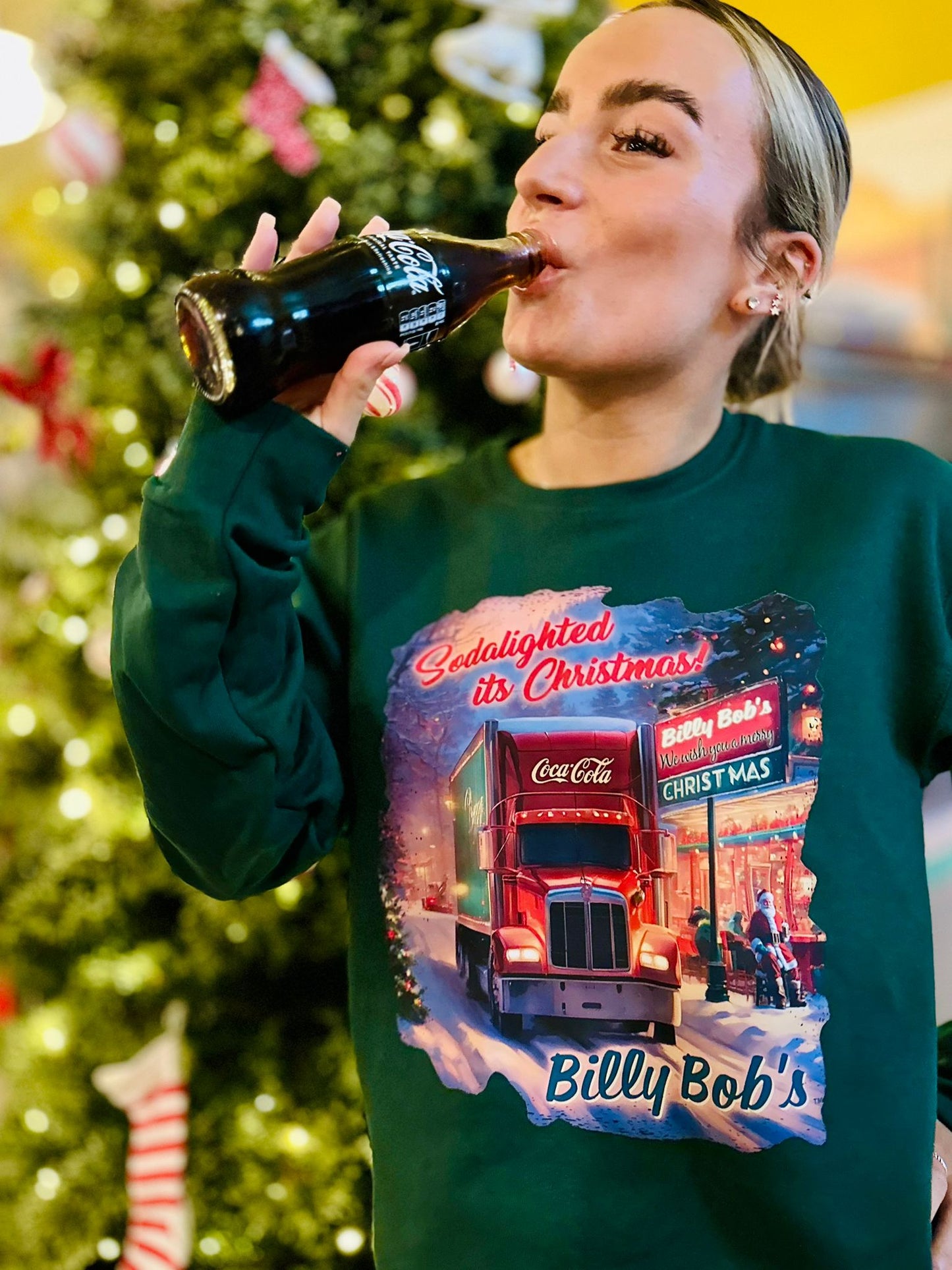 Festive Adults Green Sweater "Christmas Coca Cola Truck"